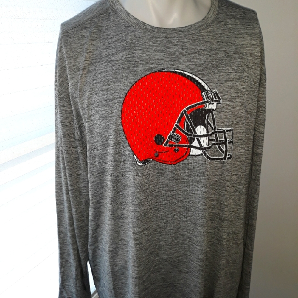 Cleveland Browns mens long sleeve gray and orange helmet Jersey. 2XL
